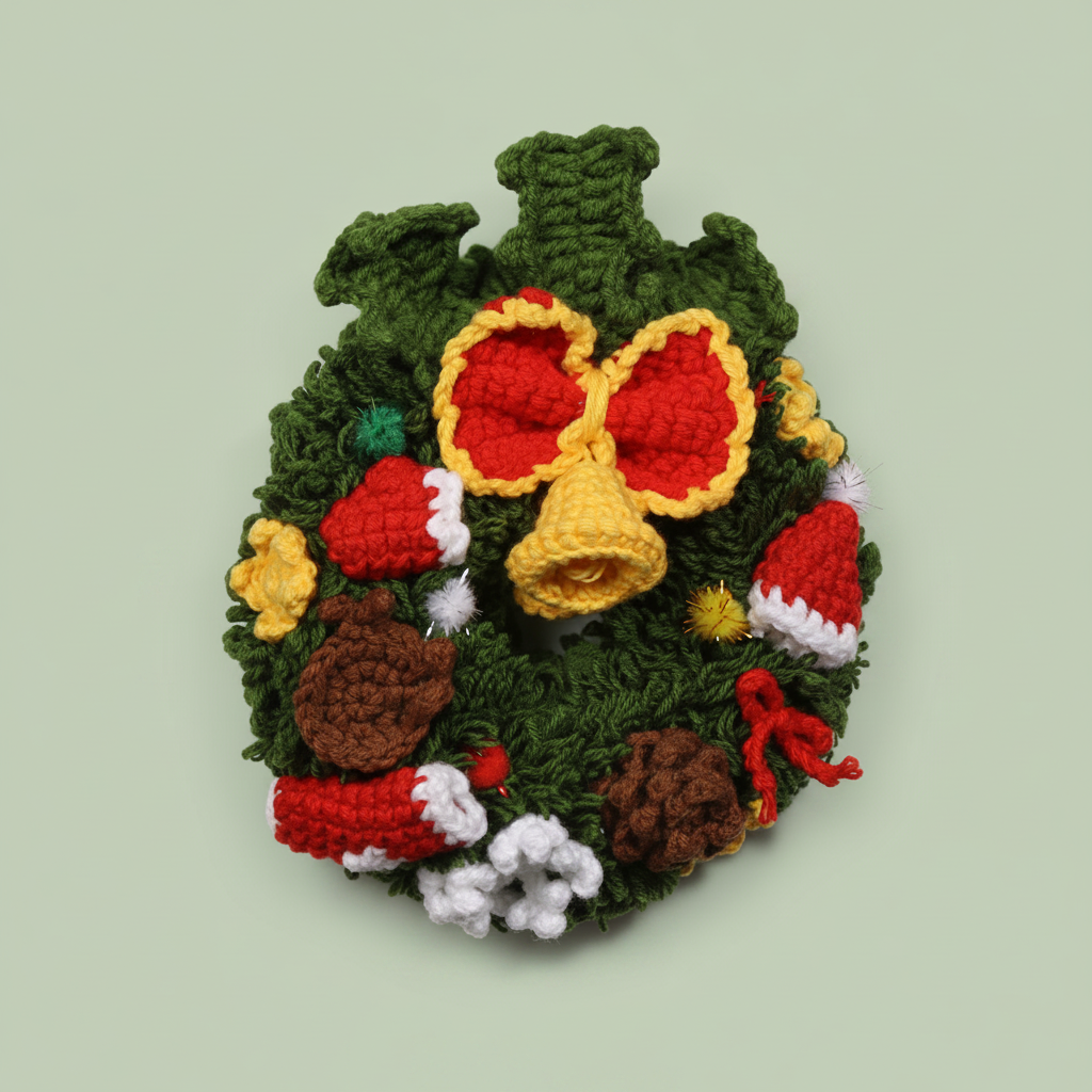 Crochet Christmas Wreath - Sage Green Background
