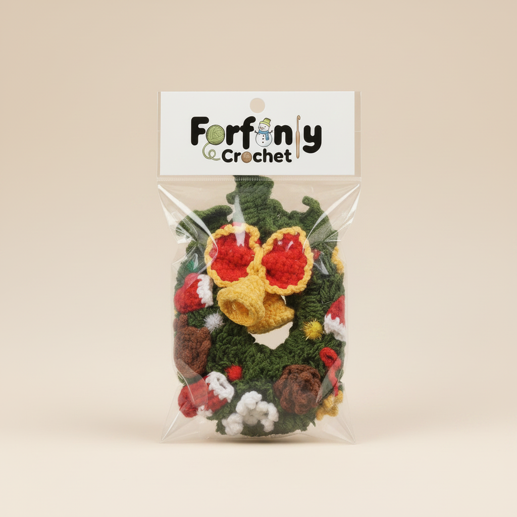 Crochet Christmas Wreath - Warm Beige Background