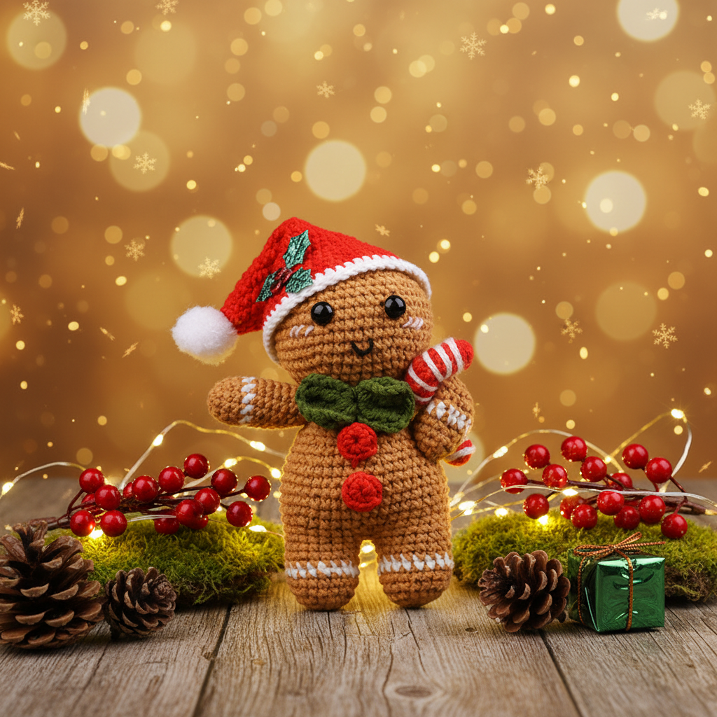 Crochet Gingerbread Man Christmas Scene