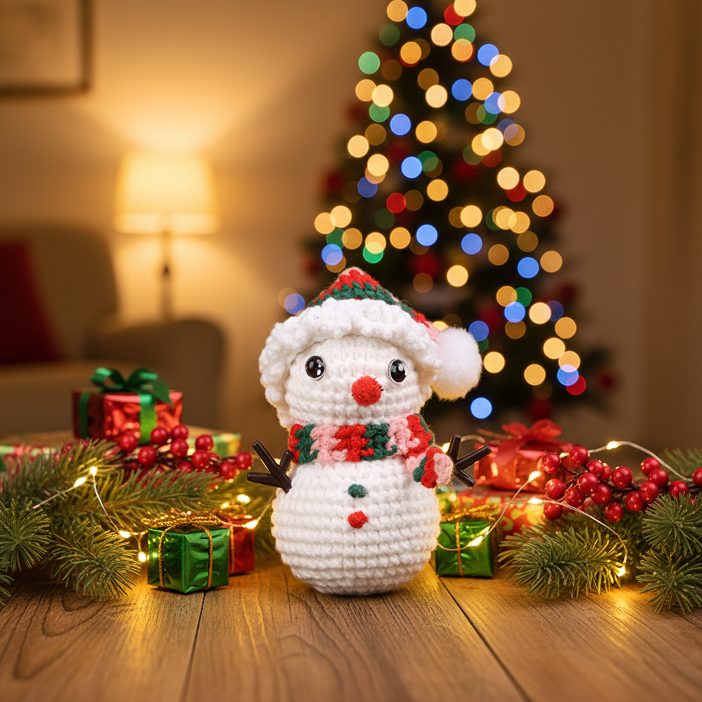 Crochet Snowman - Christmas Scene