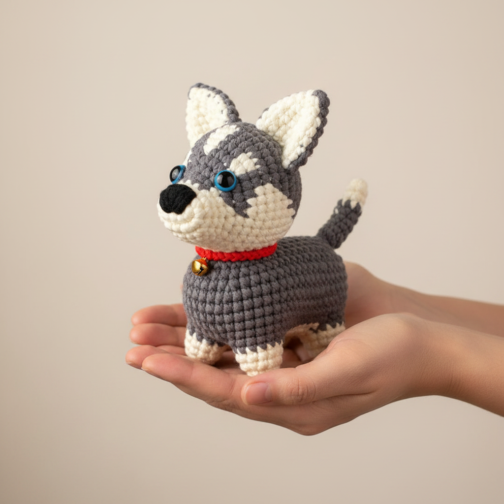 Husky Crochet Toy in Hands