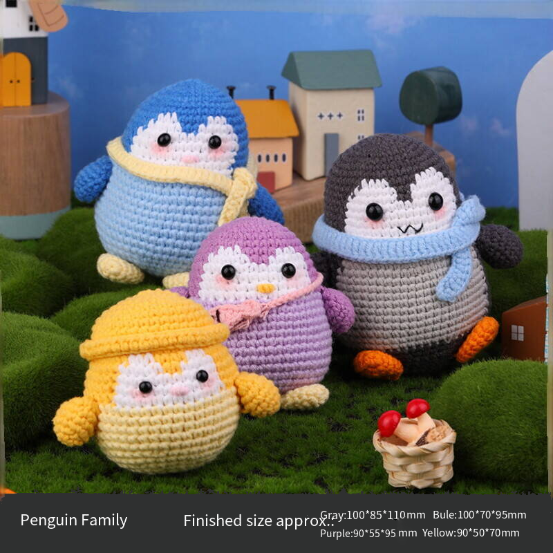 Handmade Crochet Penguin Family | 4-Piece Amigurumi Stuffed Animal Set