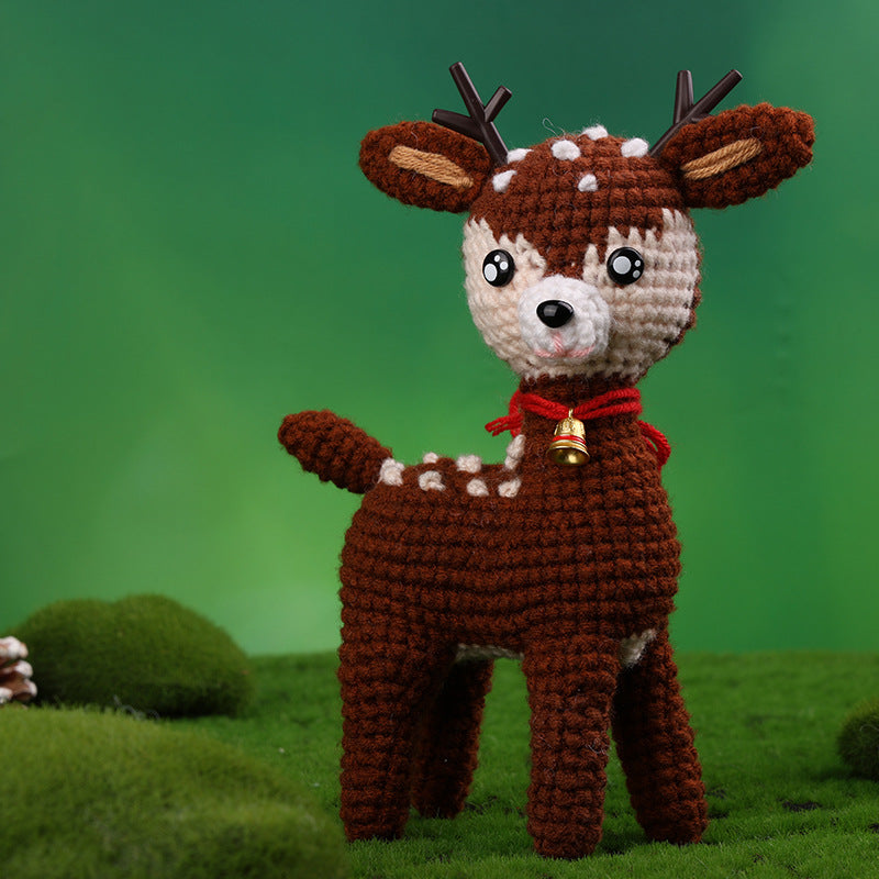 Handmade Crochet Reindeer Stuffed Animal – Cute Amigurumi Deer Toy with Bell Scarf