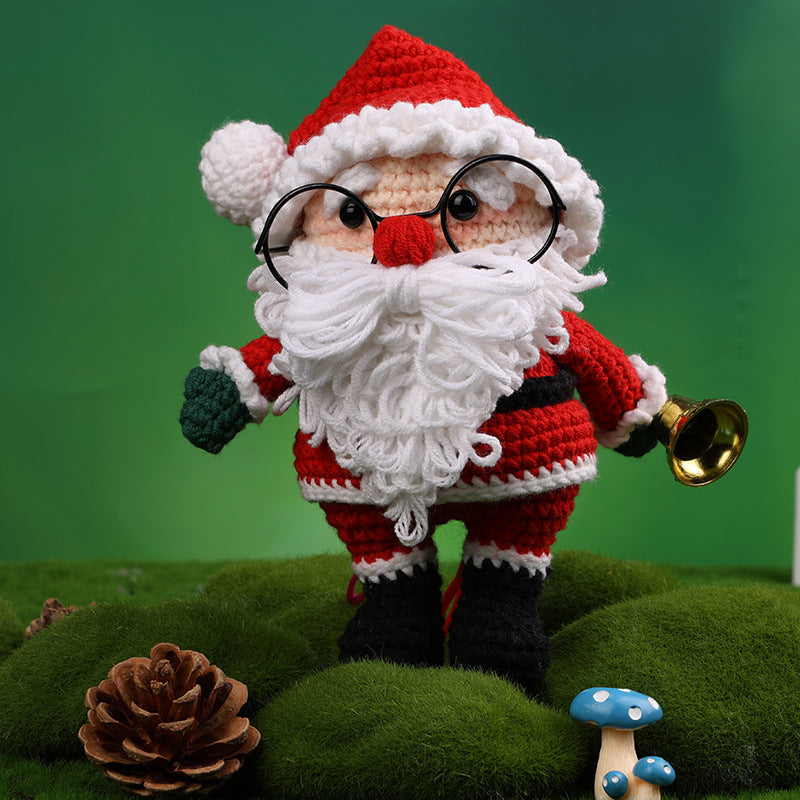 Handmade Crochet Santa Claus Doll – Cute Amigurumi Christmas Figurine with Bell & Glasses
