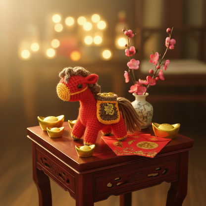 招财马钩针玩偶橙色嘴线版本
