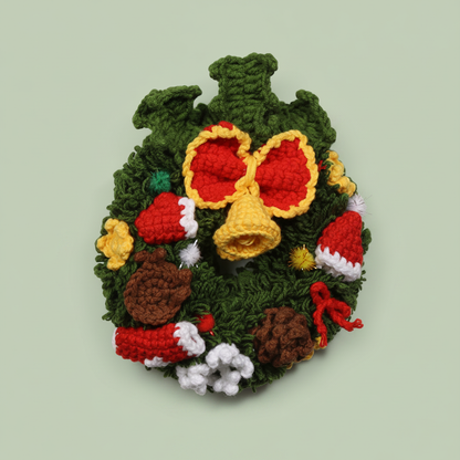 Crochet Christmas Wreath - Sage Green Background