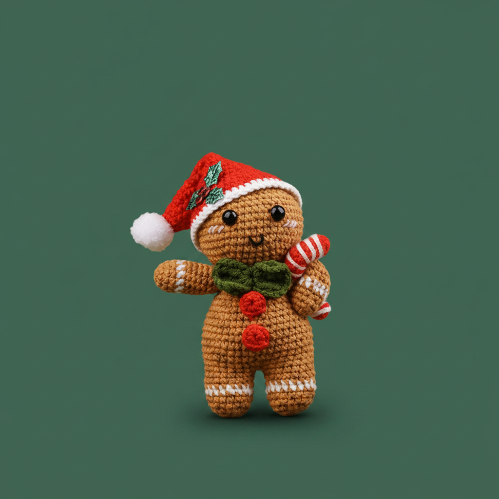 Crochet Gingerbread Man Plush – Handmade Christmas Gift & Holiday Ornament