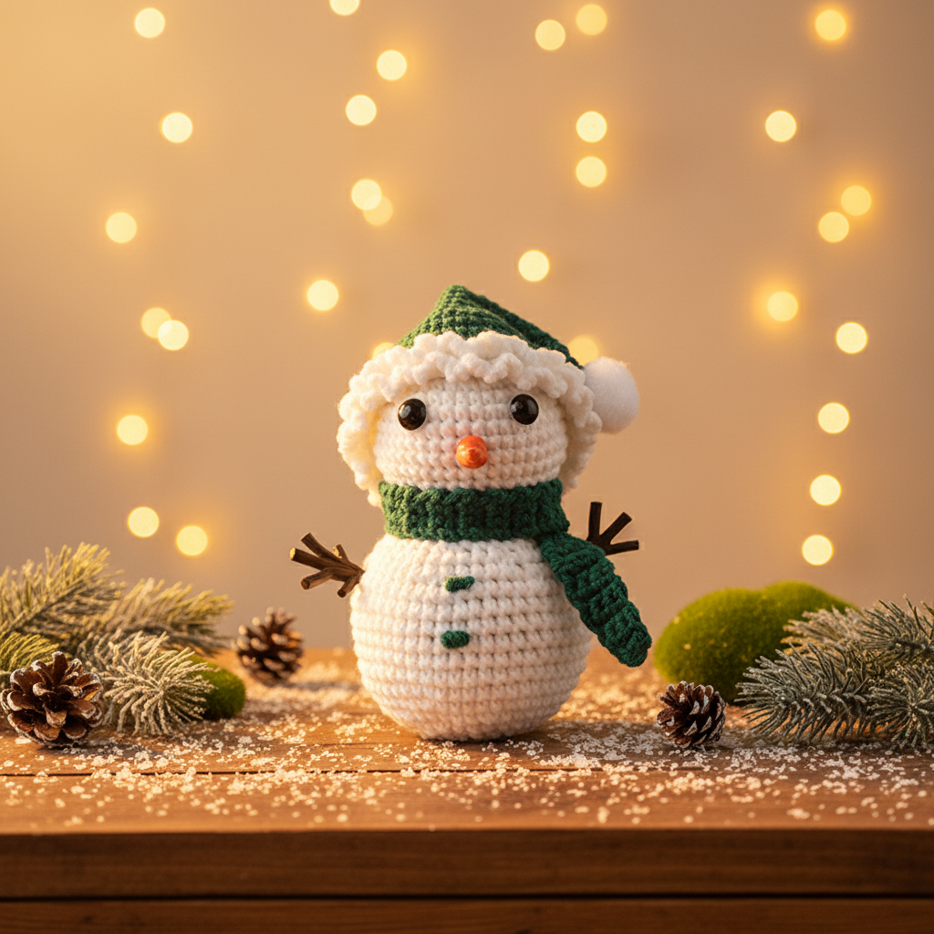 Crochet Snowman Scene Display